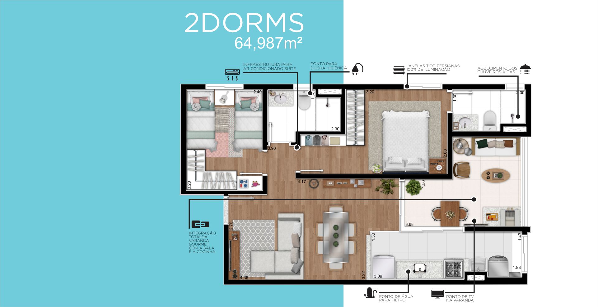 Planta 2 dormitorios jardim europa sjc